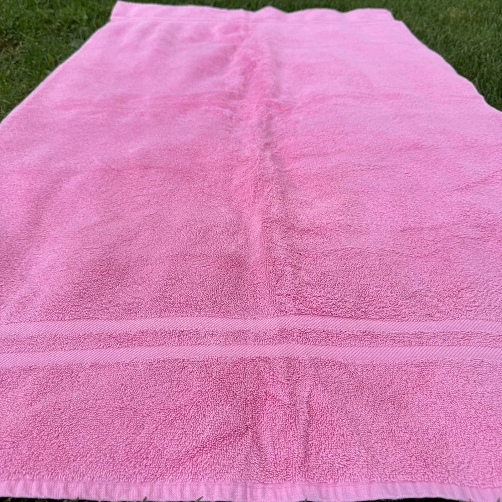 Ralph Lauren Bath Towel Large Pink 100% Cotton Made USA Solid Dobby Border VTG